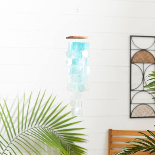 Blue Capiz shell Coastal Windchime, 24"